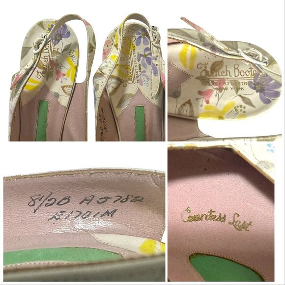 Vintage French Bootery 1950s Floral Leather Peep Toe Slingback Heels –Size 8.5B - Picture 9 of 15